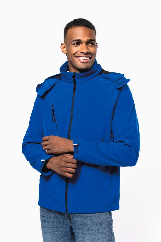 K413 - Heren softshell jas met afneembare capuchon